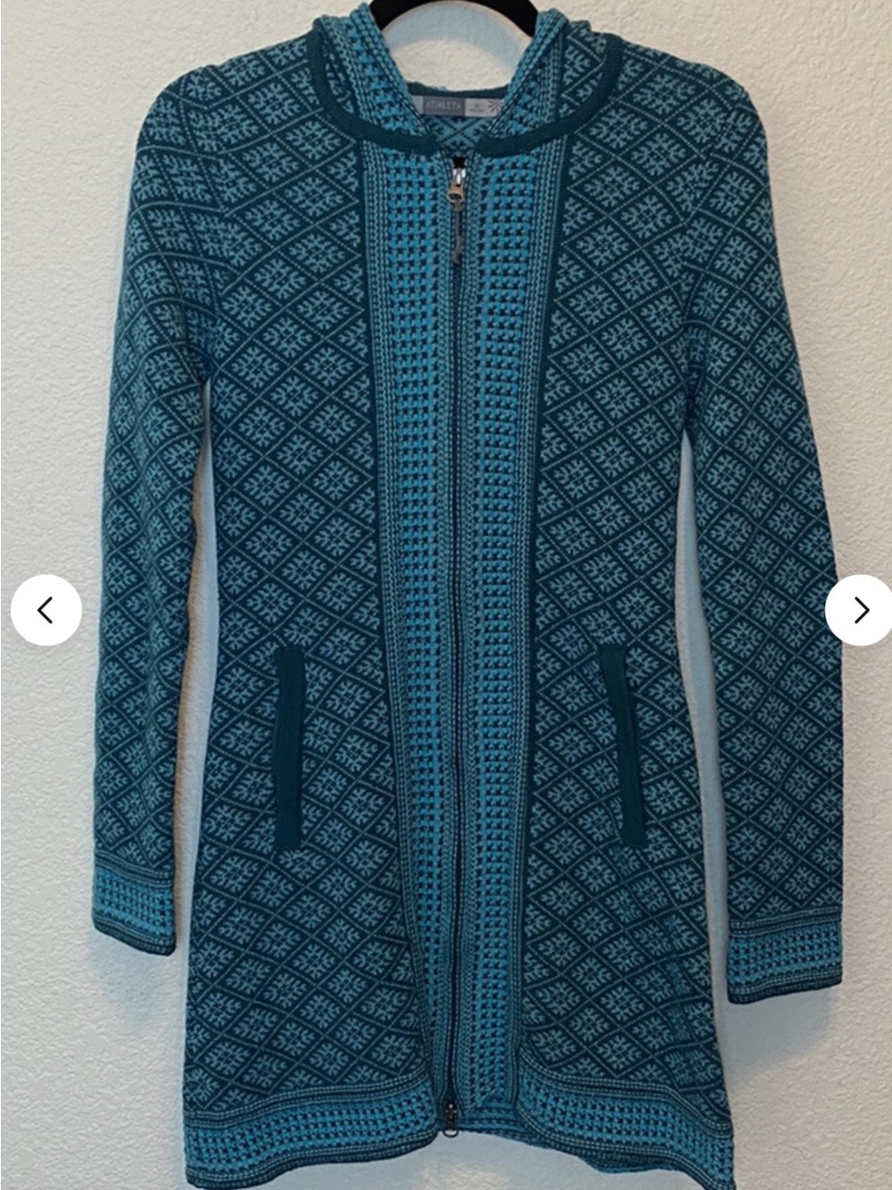 Athleta Teal Patterned Zip Cardigan
